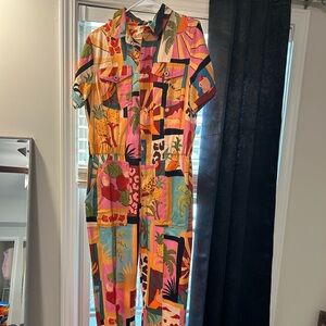 Farm Rio x Anthropologie Tropical Collage Print M jumpsuit NWT